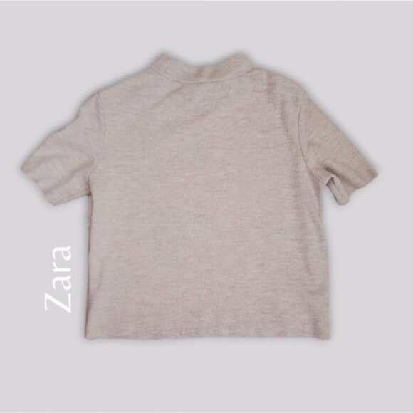 Zara Heathered Beige Mock Neck Cropped Knit Top - Picture 3 of 10